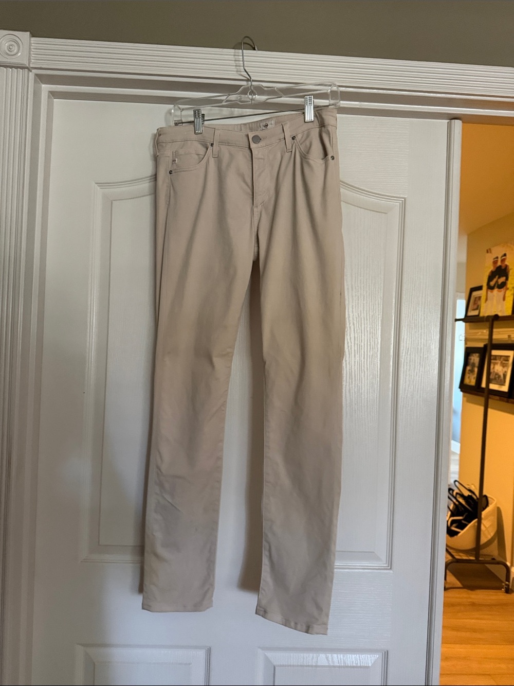 AG jeans Womenās Slim Straight Pants in Light Beige